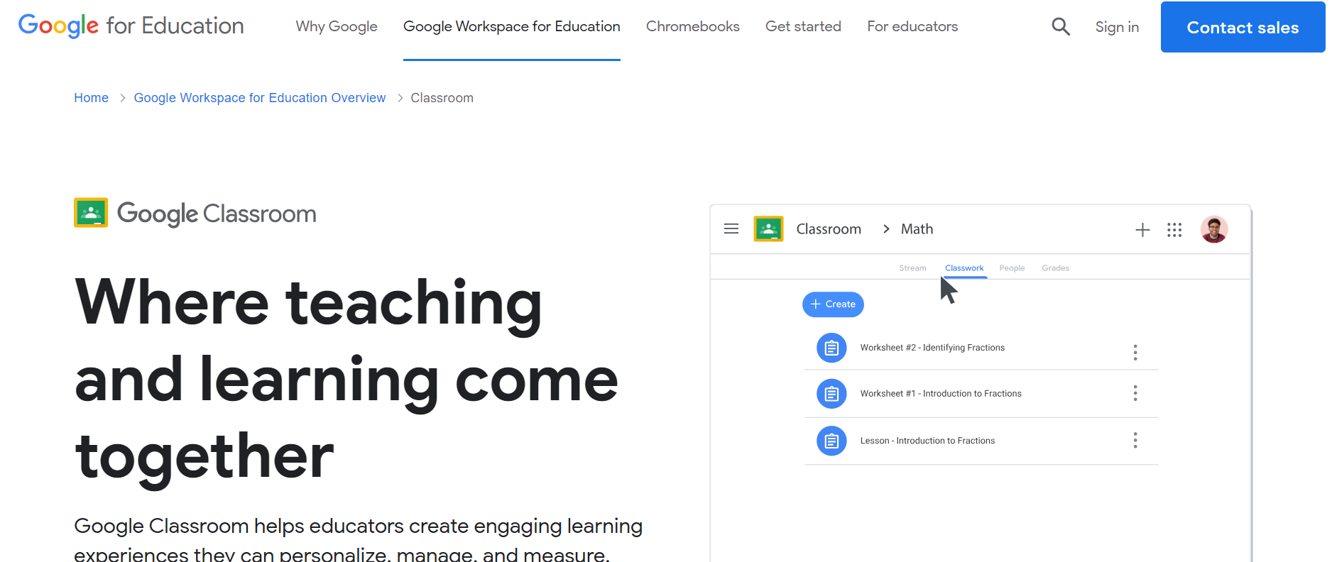 Google Classroom Homepage